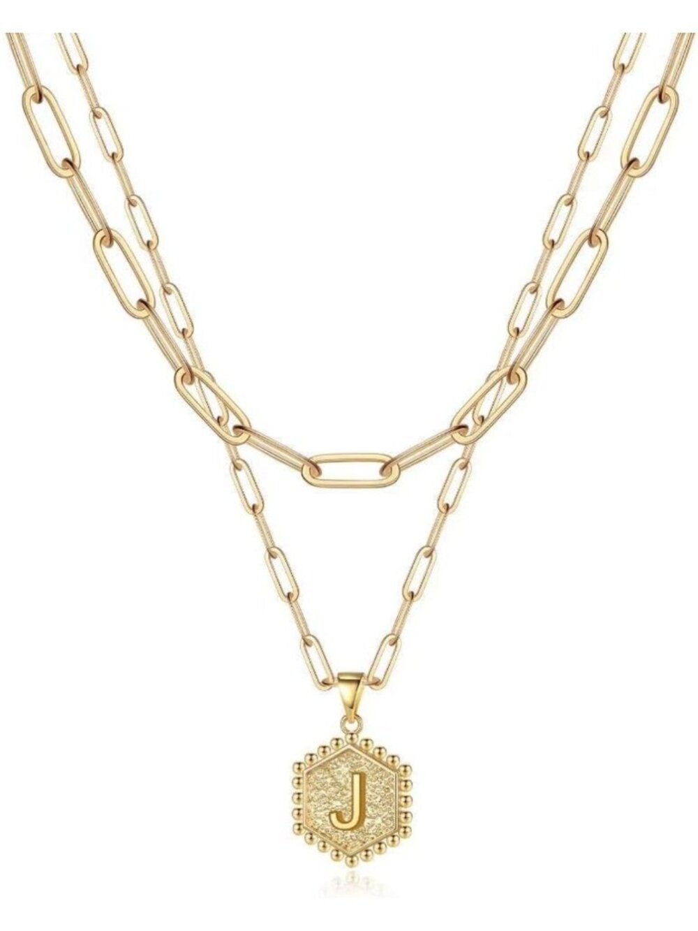 Dainty Initial Necklace for Women - 14K Gold-Plated Layered Hexagon Jewelry Gift